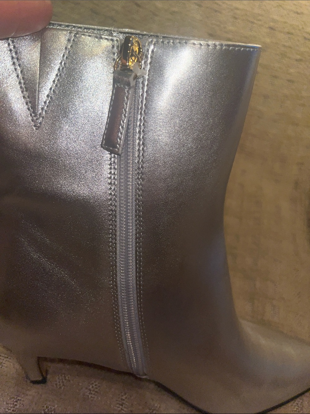 J. Crew Leather metallic Silver Pointed Toe Ankle Booties - Picture 4 of 7